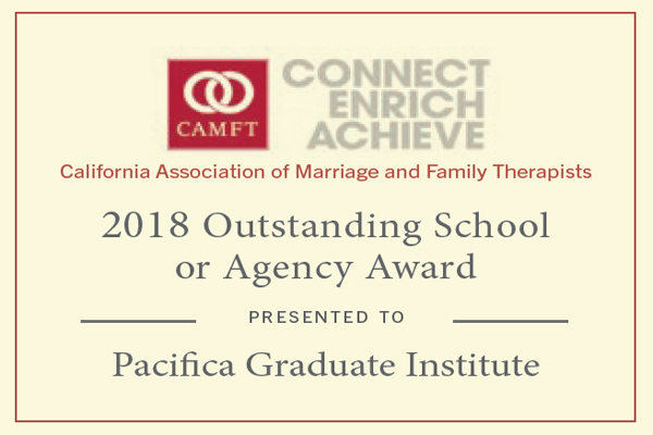 California Association of Marriage and Family Therapists honored Pacifica’s Counseling Psychology program with its 2018 Outstanding School or Agency Award.